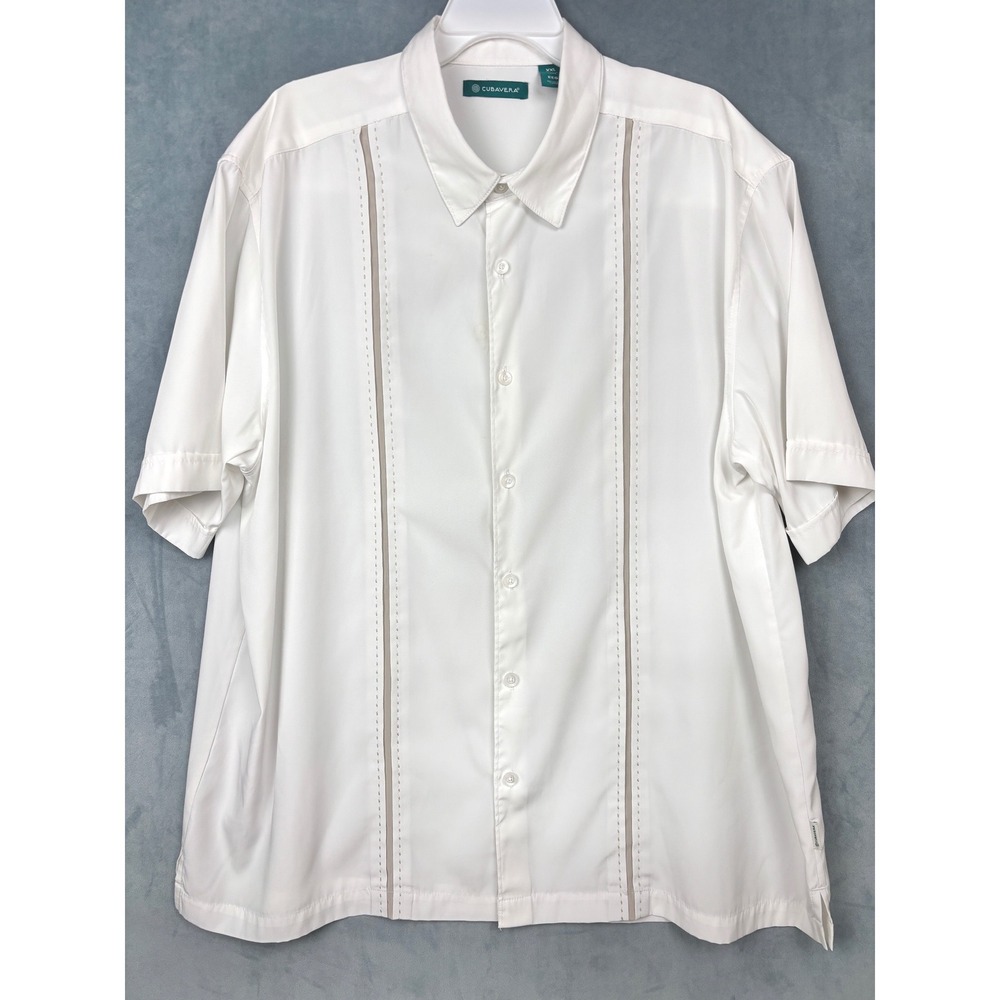 Cubavera Mens XXL White Short Sleeve Guayabera Pintuck Button Down Shirt